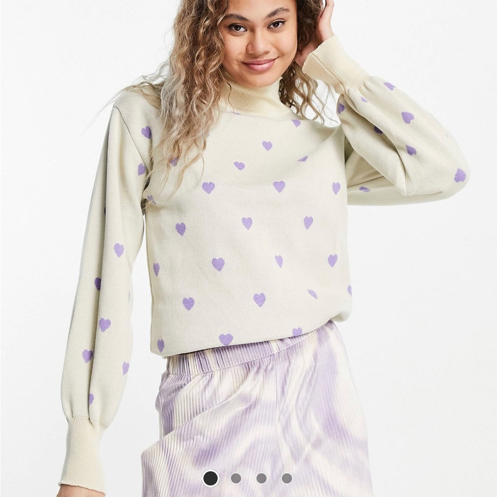 Heartbreak oversized high neck sweater with Purple Hearts